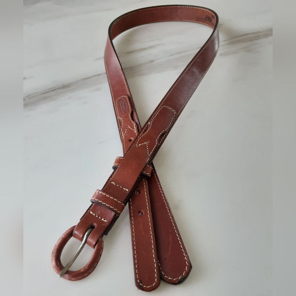 JORDACHE Cognac Smooth Leather Double Strap Western Belt Sz 32 - Vtg